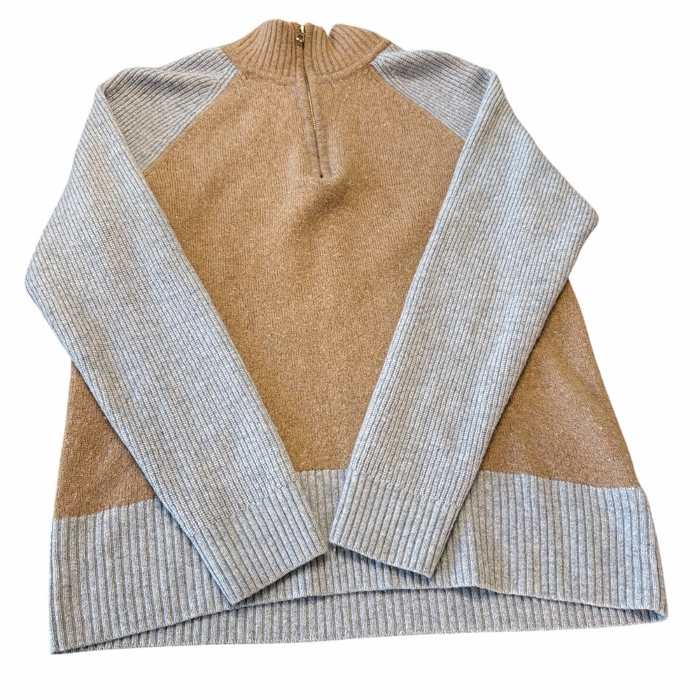 Vineyard Vines Two Tone Camel and Grey Cashmere Blend Quarter Zip Sweater Size L